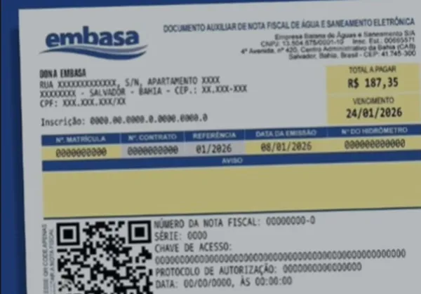 Novas faturas da Embasa ganham função fiscal eletrônica
