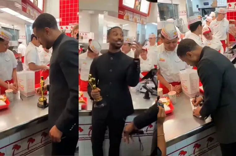 Michael B. Jordan celebra Oscar com hambúrguer e milkshake