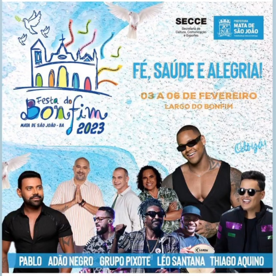 Prefeitura divulga programação oficial da Festa do Bonfim de Mata de São João