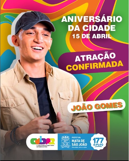 João Gomes é uma das atrações da festa de aniversário da cidade