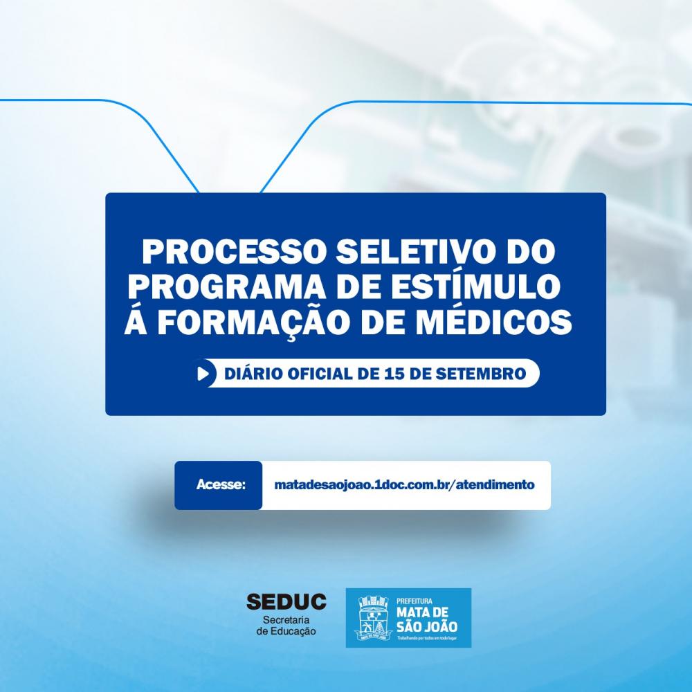 Prefeitura de Mata de São João abre inscrições para programa de estímulo à formação de médicos