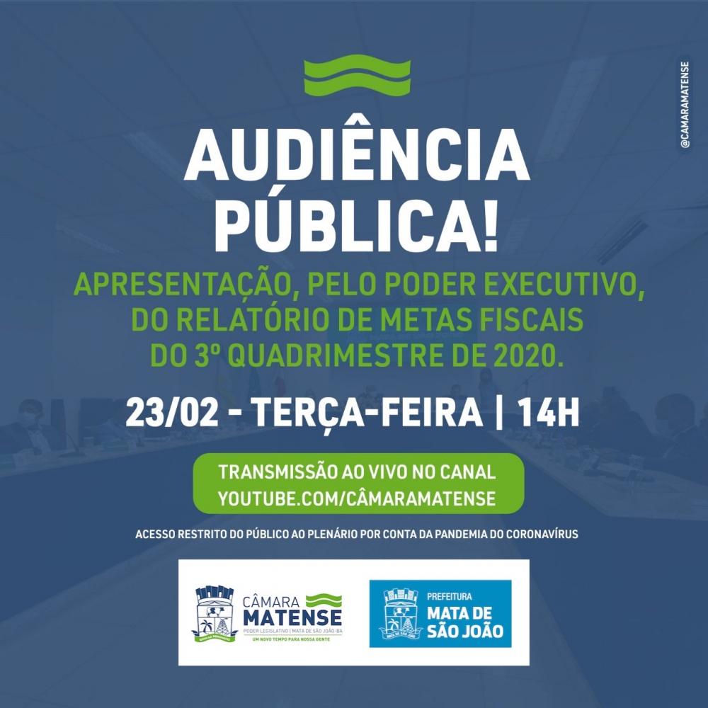 Câmara Matense realiza Audiência Pública para a avaliação de Metas Fiscais do 3º quadrimestre do exercício de 2020