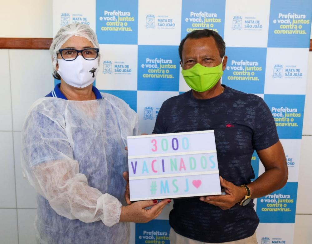 Aposentado de 68 anos é 3.000º vacinado contra a covid-19 em Mata de São João