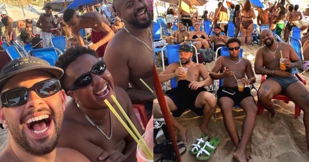 Pedro Sampaio curte dia de folga no Porto da Barra com artistas baianos