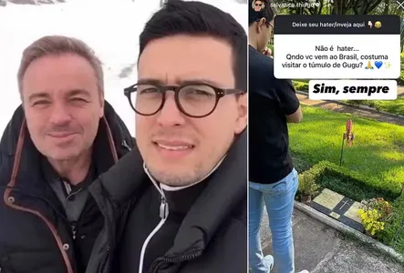 Thiago Salvático vai a túmulo de Gugu e revela relação com herdeiro